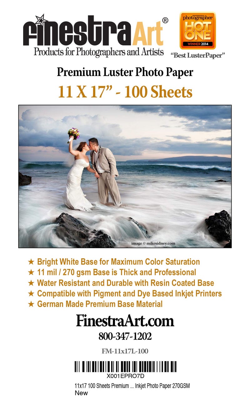 11" X 17" Premium Luster Inkjet Photo Paper - 100 Sheets